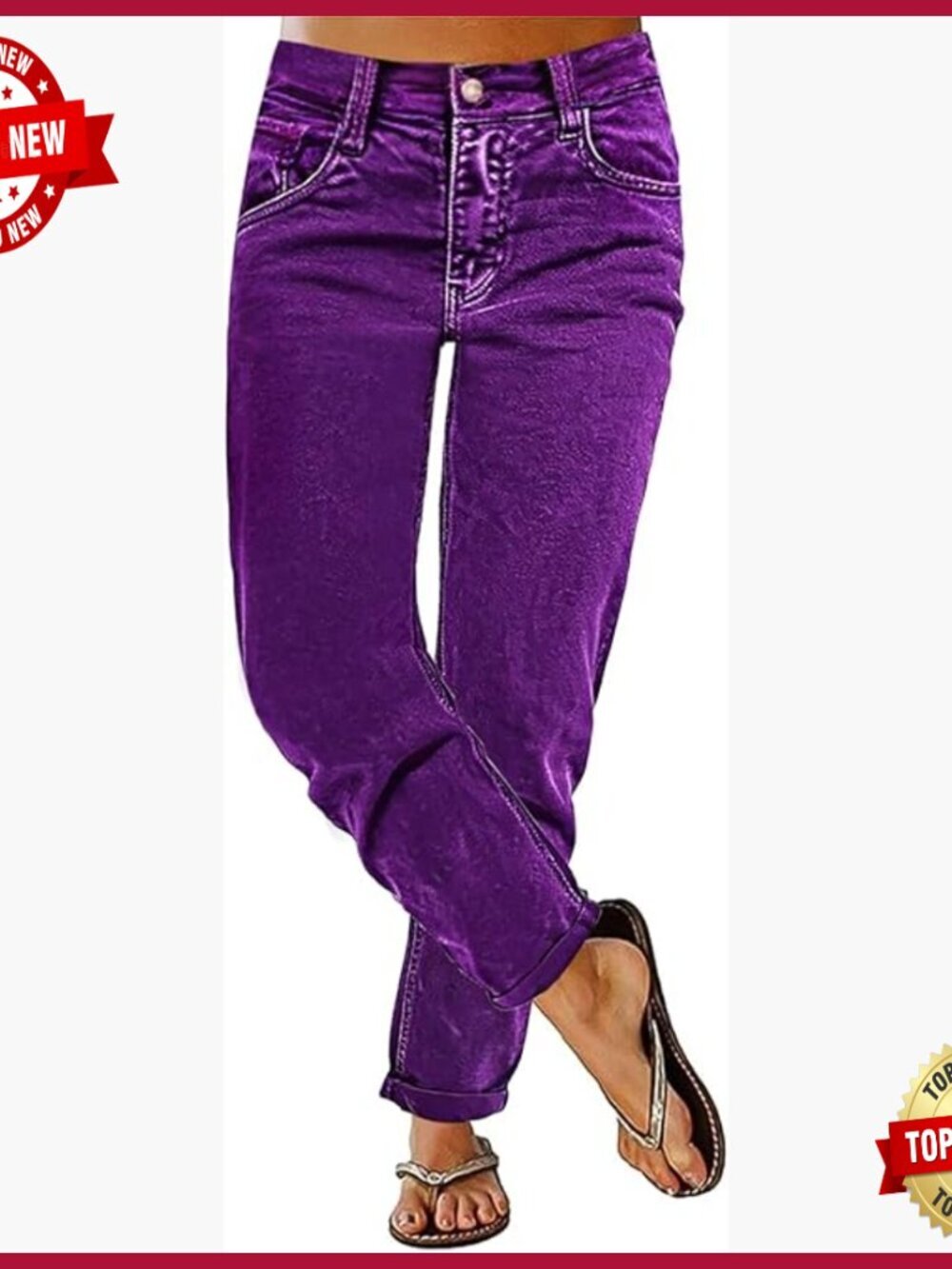 Straight Leg Cropped Pants Mid Waist Roll Hem Stretchy Casual